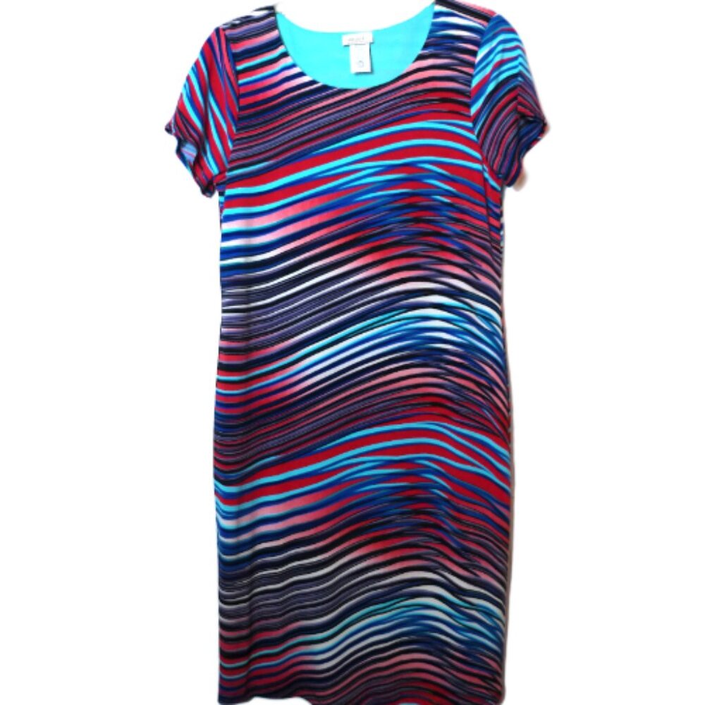 Jersey Dress MEDIUM  NWOT Psychedelic Wave Stripe Knee-Length Short Sleeve
